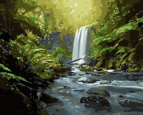 Peaceful Waterfall Scenery Paint By Number