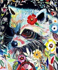 Raccoon Portrait Made Of Flowers Paint By Number