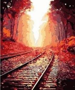 Railway In The Maple Forest Paint By Number