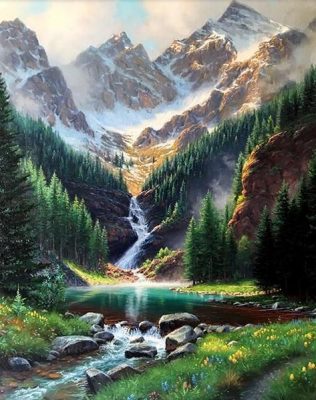 Rocky Mountain Waterfall Paint By Number