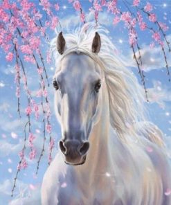 White Horse With Flowers Paint By Number