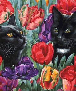 Black Cats Amongst The Tulips Paint By Number