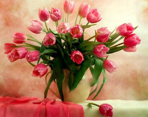 Pink Tulips In Vase Paint By Number