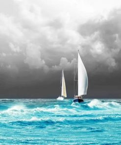 Sailboats In Blue Sea Paint By Number