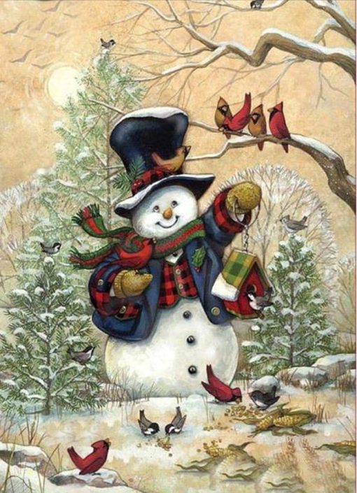Snowman And Cardinal Paint By Number