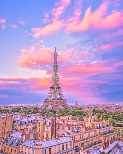 Eiffel Tower Pink Sky Paint By Number