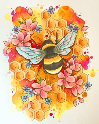 Honey Bee And Flowers Paint By Number