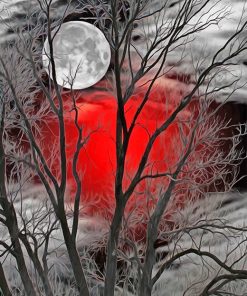Moon Forest Red Silhouette Paint By Number