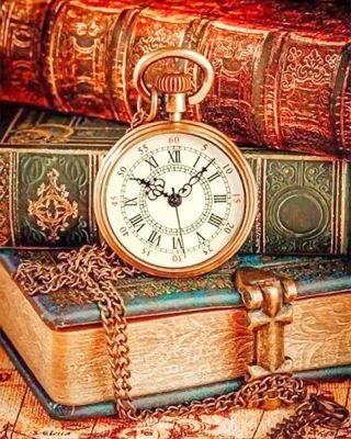 Vintage Clock And Books Paint By Number