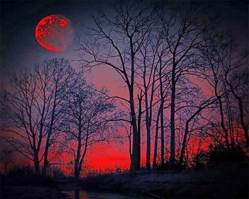 Red Forest Silhouette Paint By Number