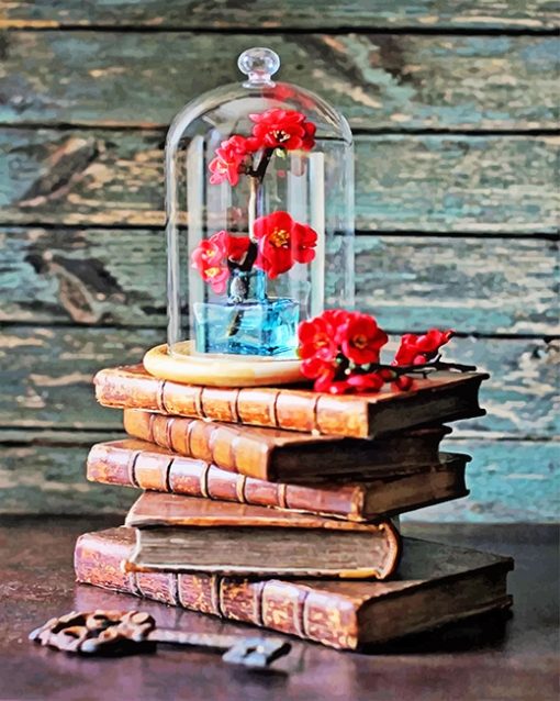 Vintage Books And Red Roses Paint By Number