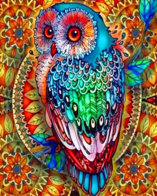 Colorful Mandala Owl paint by numbers