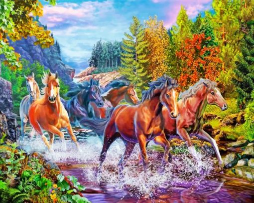 Horses In River Paint by numbers