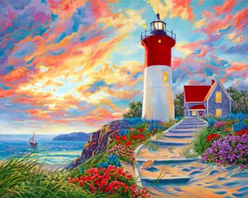 Lighthouse At Sunset Paint by numbers