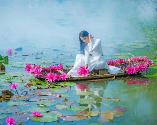 Asian Woman On A Boat Paint By Numbers