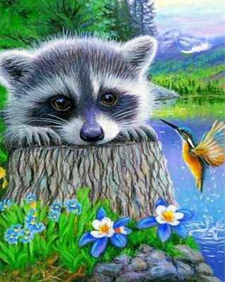 racoon-and-hummingbird-paint-by-number