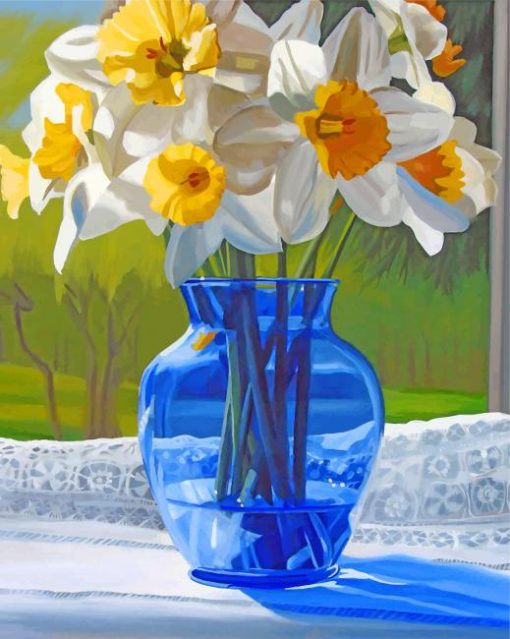 Blue Glass Vase With Flowers Paint by numbers