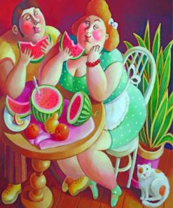 Fat Couple Eating Fruits Paint by numbers