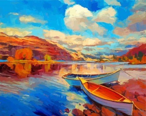 Wooden Boats By Lake Paint by numbers