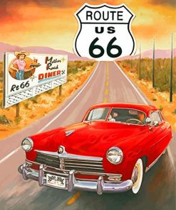 red-car-Route-66-paint-by-number