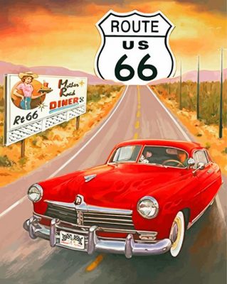 red-car-Route-66-paint-by-number