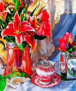 Flowers Vase And Teacup Paint by numbers