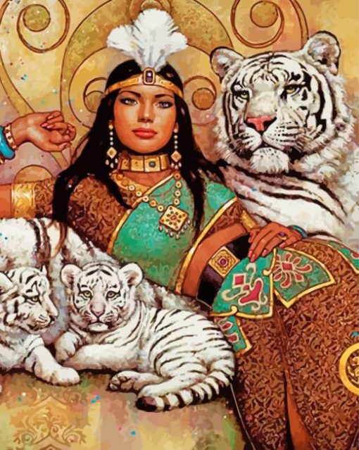 African Egyptian Woman And Tiger paint by numbers
