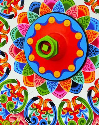 Close Up Costa Rican Ox Cart Wheel paint by numbers