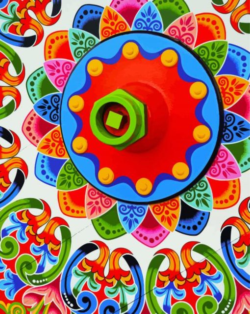 Close Up Costa Rican Ox Cart Wheel paint by numbers