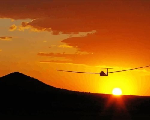 Glider Aircraft At Sunset paint by numbers