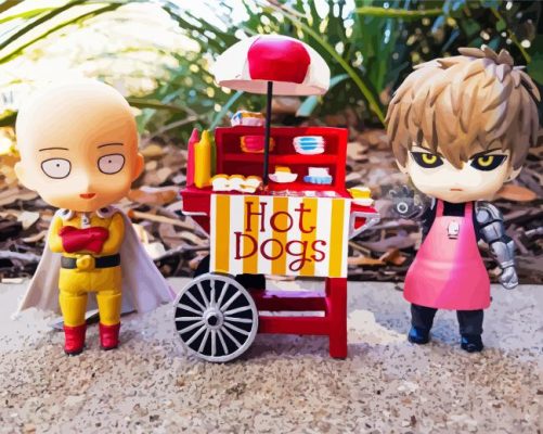 Saitama And Genos Hot Dog Stand paint by numbers