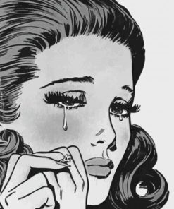 Black And White Pop Art Crying Girl paint by numbers