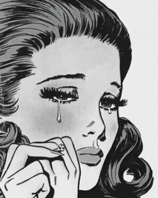 Black And White Pop Art Crying Girl paint by numbers