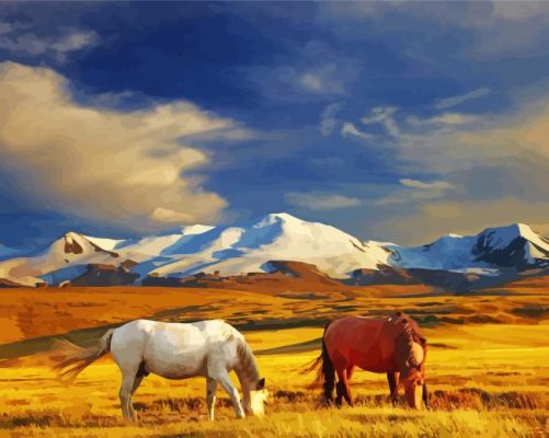 Horses And Mountains paint by numbers