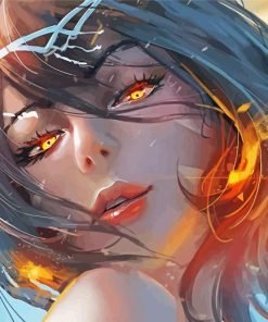 Anime Fire Woman Face paint by numbers