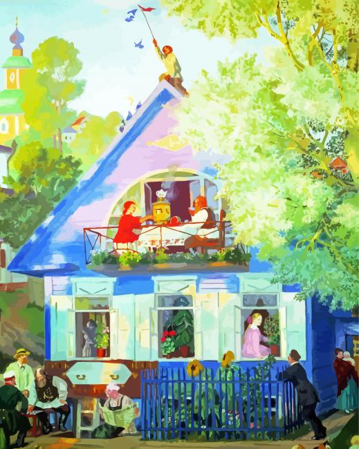 Blue House By Boris Kustodiev paint by numbers