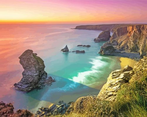 Cornish Sunset Landscape paint by numbers