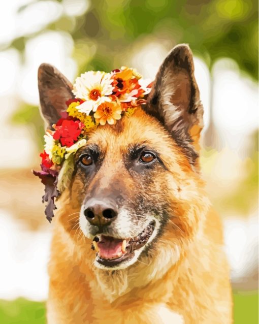 Dog In Flowers Crown paint by numbers