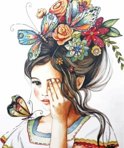 Girl With Flowers In Hair paint by numbers