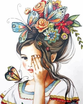 Girl With Flowers In Hair paint by numbers