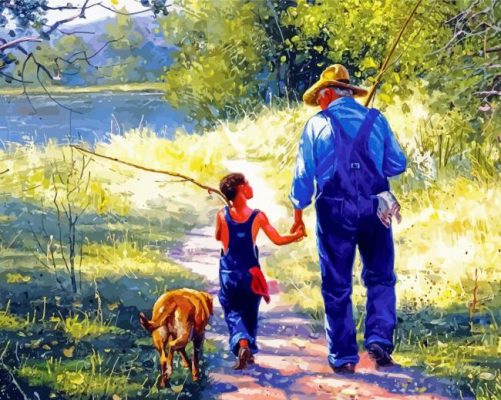 Grandfather And Son Fishing paint by numbers