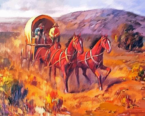 Horse Covered Wagon Art paint by numbers