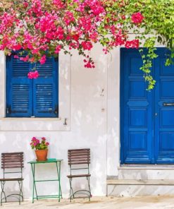 House With Flowers And Blue Door paint by numbers