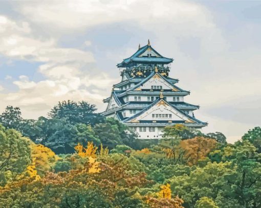 Japanese Castle In Forest paint by numbers