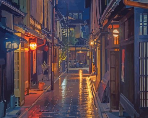 Kyoto Rainy Street Scenes Paint By Number