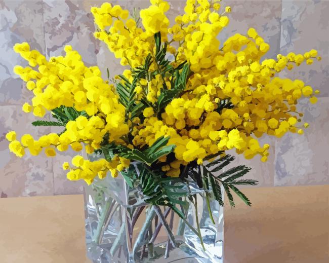 Mimosa In Glass Vase paint by numbers