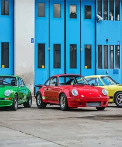 Red Yellow And Green Porsche Cars paint by numbers