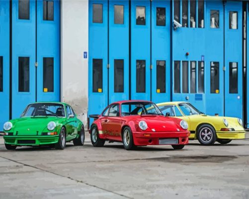 Red Yellow And Green Porsche Cars paint by numbers