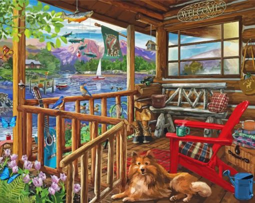 Rustic Cabin Porch paint by numbers