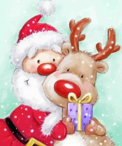 Santa And Rudolph Hugging paint by numbers